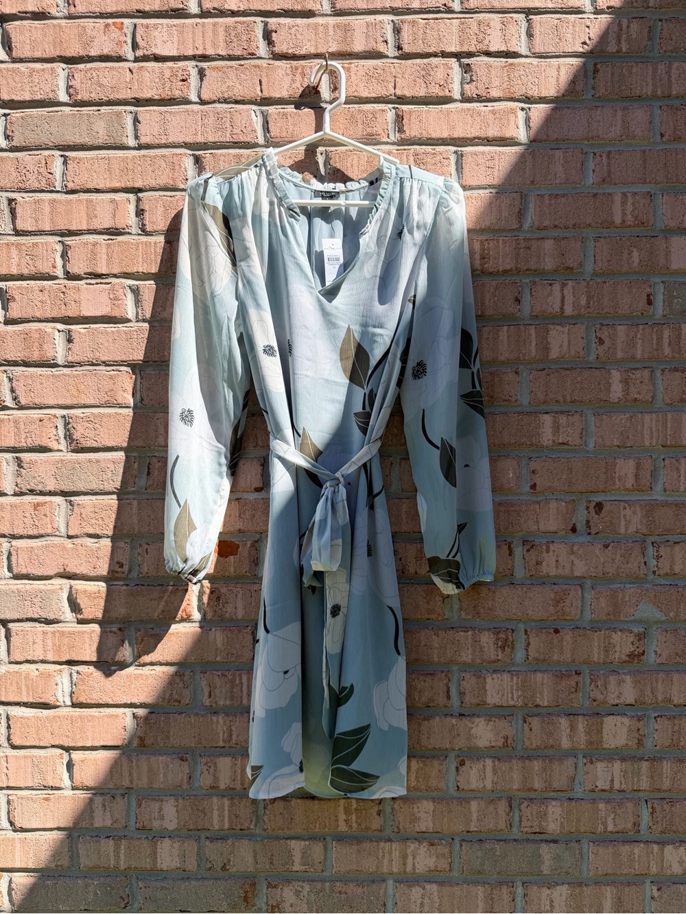 Ann Taylor Factory Light Blue Floral Tie-Waist Midi Dress